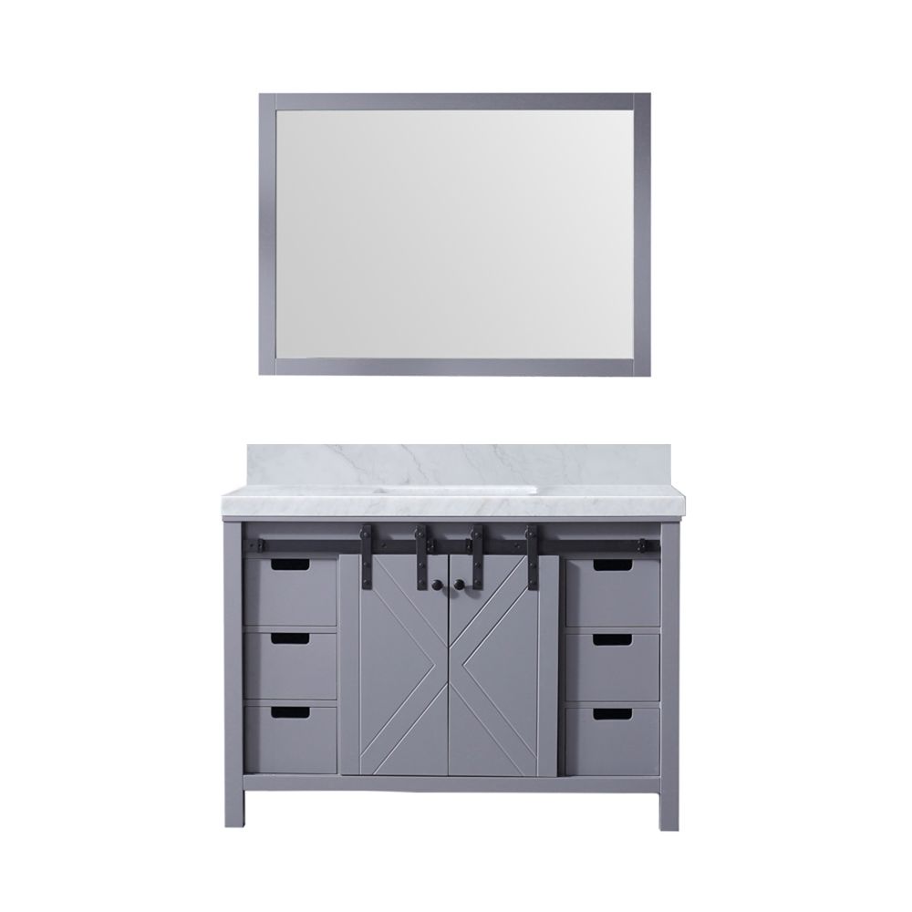 Marsyas 48 in W x 22 in. D Dark Grey Bath Vanity, Carrara Marble Countertop and 44 in Mirror