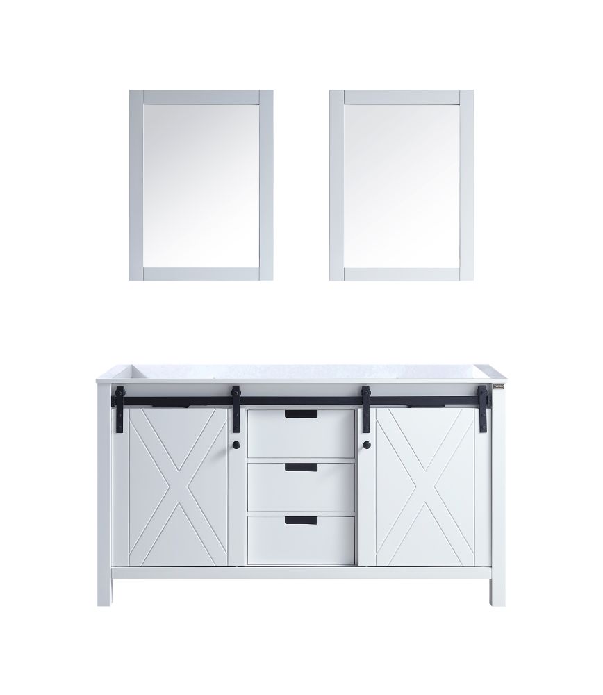Marsyas 60 in W x 22 in. D White Double Bath Vanity and 24 in Mirrors