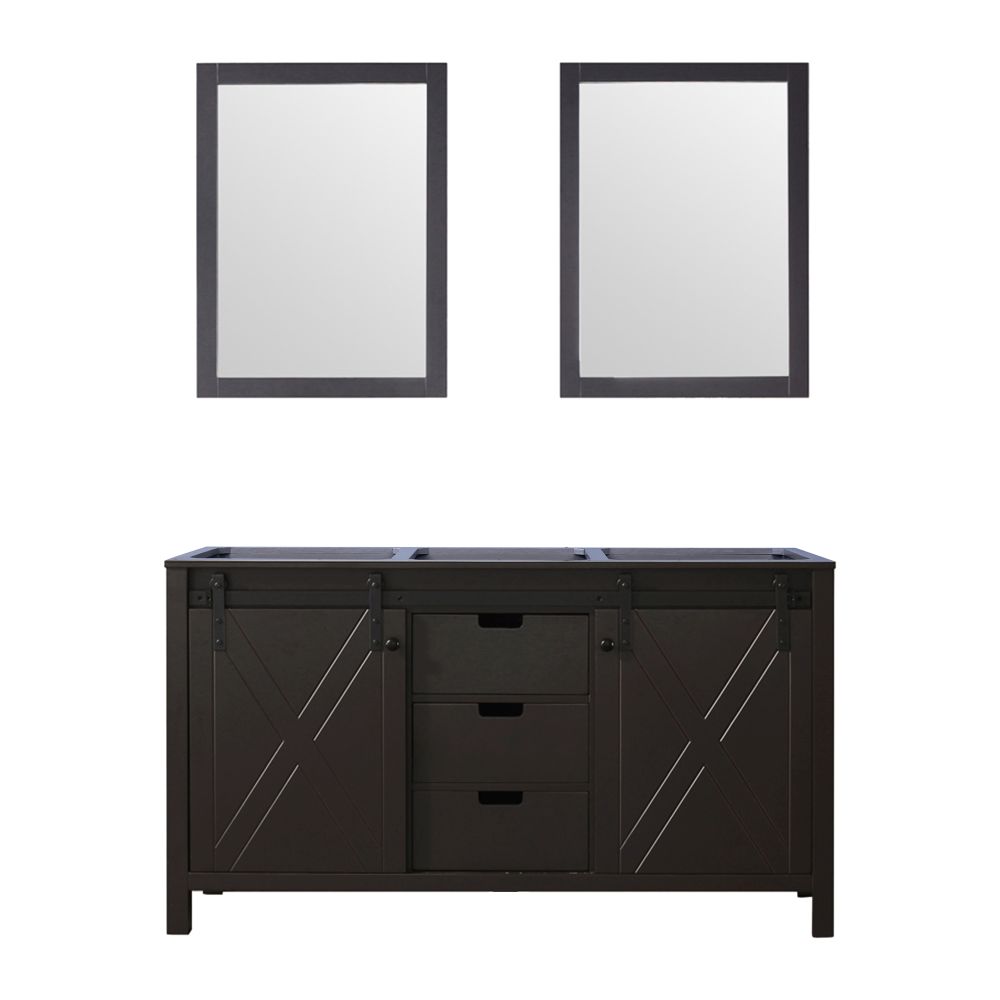 Marsyas 60 in W x 22 in. D Brown Double Bath Vanity and 24 in Mirrors