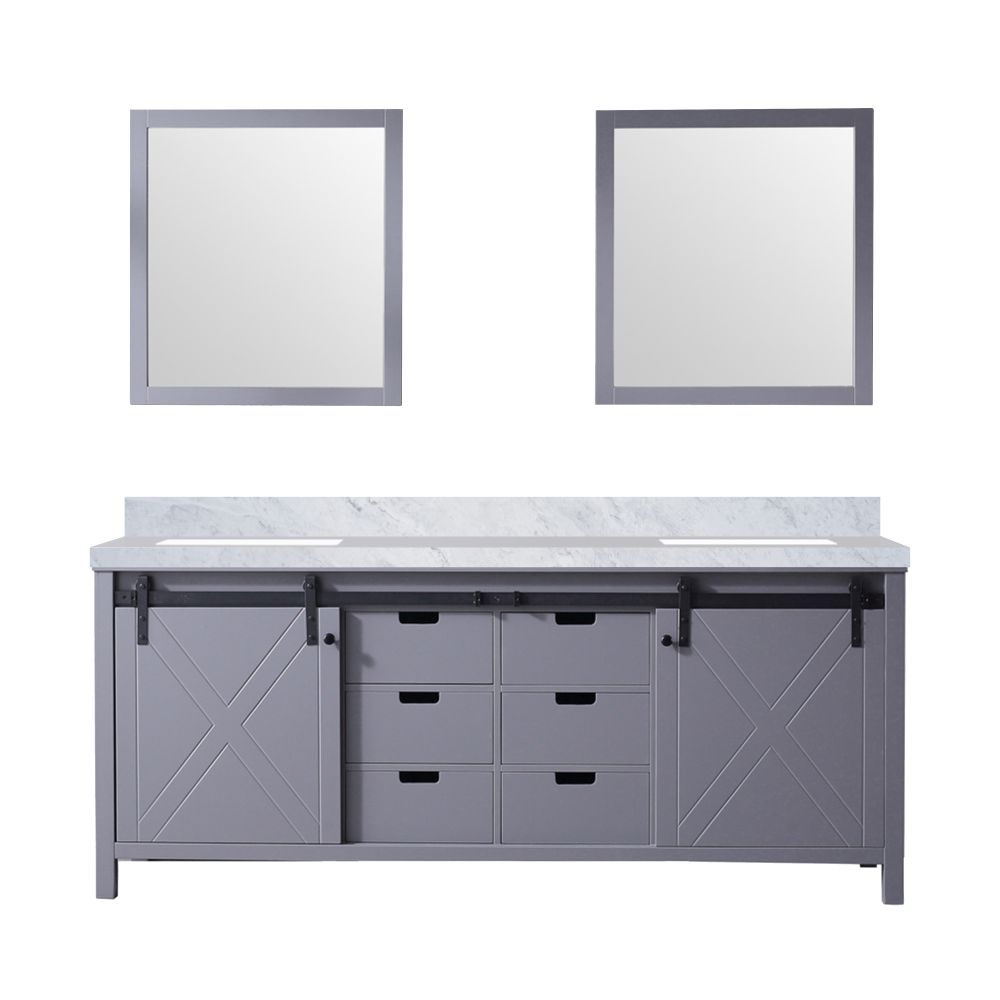 Marsyas 80 in W x 22 in. D Dark Grey Double Bath Vanity, Carrara Marble Countertop and 30 in Mirrors