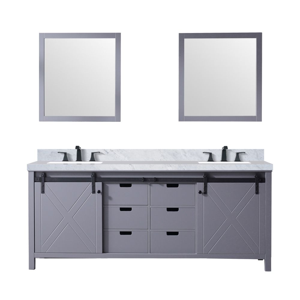 Marsyas 80 in W x 22 in. D Dark Grey Double Bath Vanity, Carrara Marble Countertop, Faucet Set and 30 in Mirrors