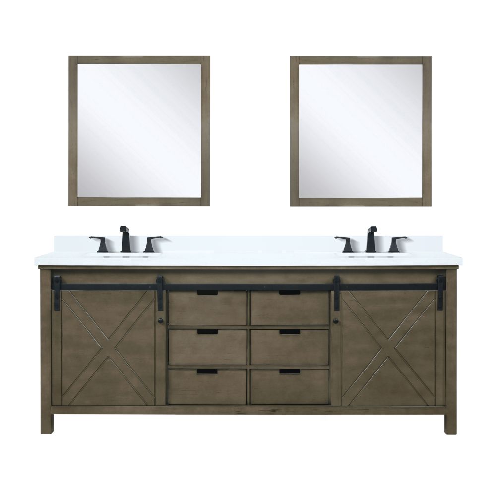 Marsyas 80 in W x 22 in. D Rustic Brown Double Bath Vanity, White Quartz Countertop, Faucet Set and 30 in Mirrors