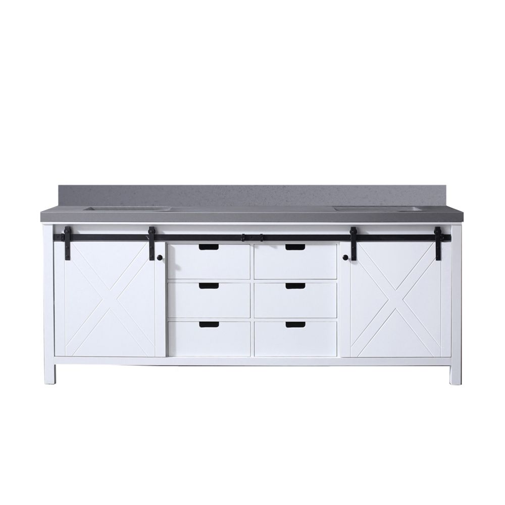 Marsyas 84 in W x 22 in. D White Double Bath Vanity and Grey Quartz Countertop