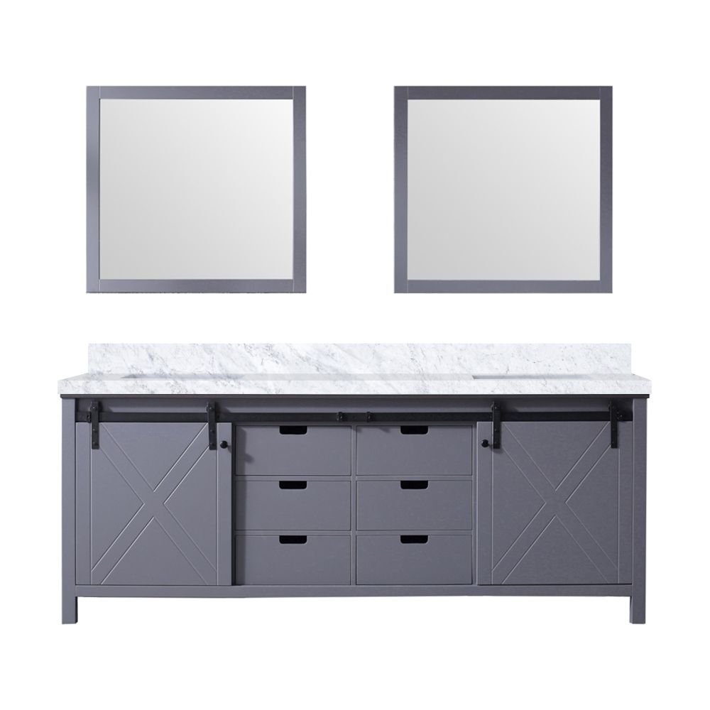 Marsyas 84 in W x 22 in. D Dark Grey Double Bath Vanity, Carrara Marble Countertop and 34 in Mirrors