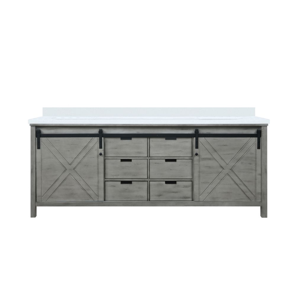 Marsyas 84 in W x 22 in. D Ash Grey Double Bath Vanity and White Quartz Countertop
