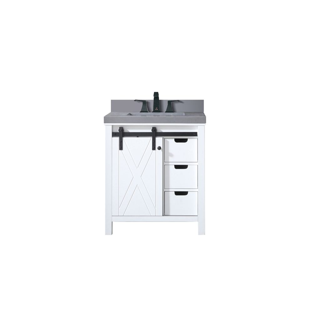 Marsyas 30 in W x 22 in. D White Bath Vanity, Grey Quartz Countertop and Faucet Set