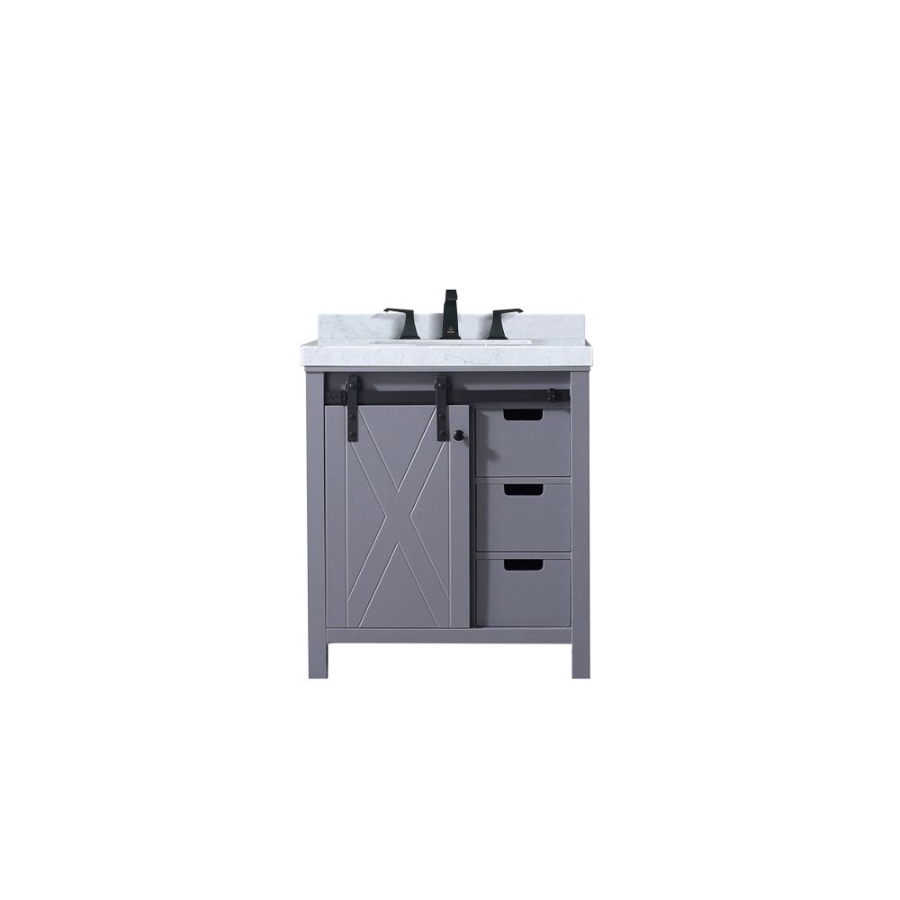 Marsyas 30 in W x 22 in. D Dark Grey Bath Vanity, Carrara Marble Countertop and Faucet Set