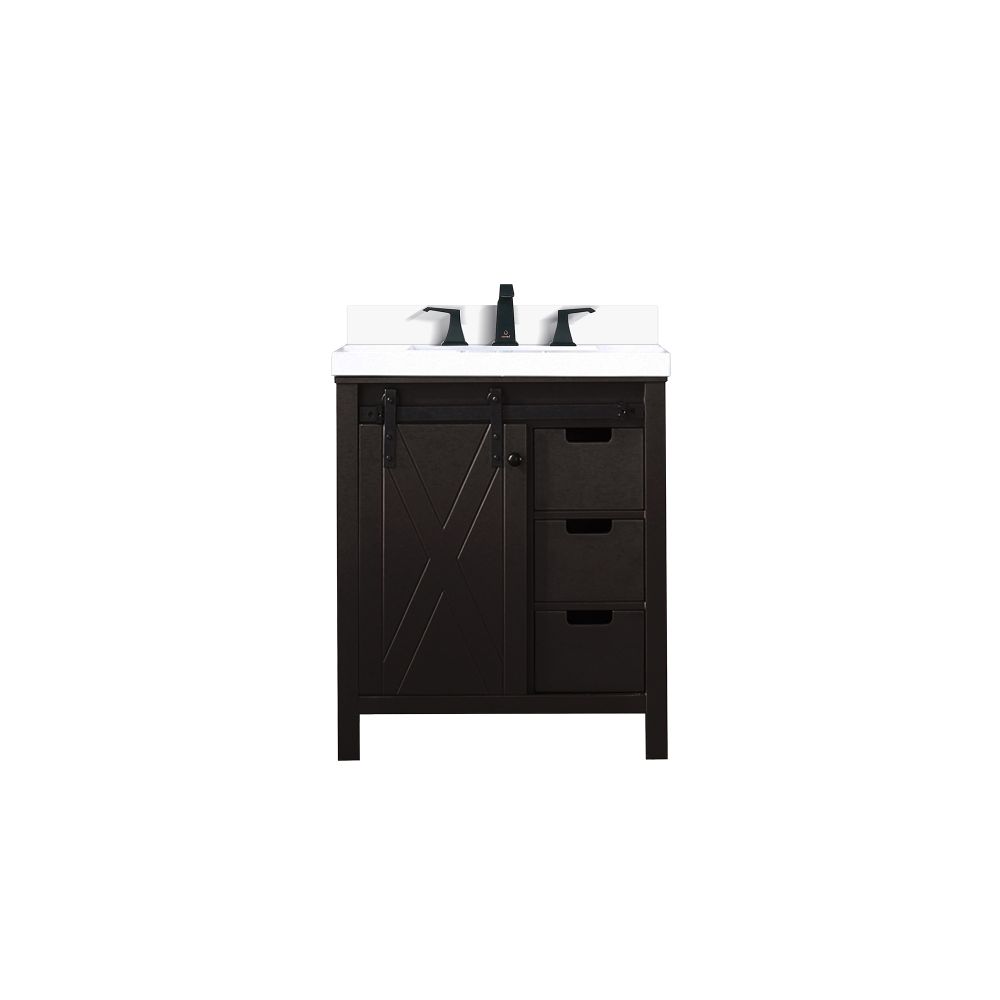 Marsyas 30 in W x 22 in. D Brown Bath Vanity, White Quartz Countertop and Faucet Set