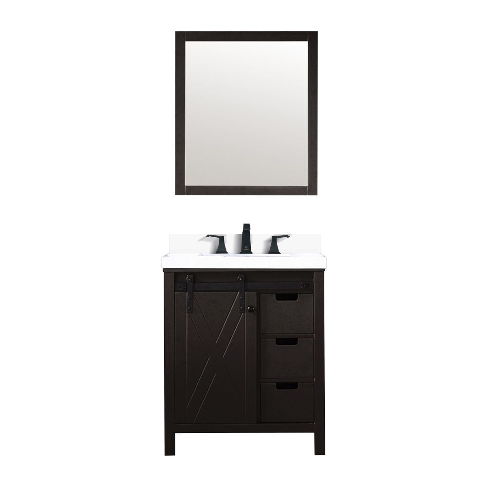 Marsyas 30 in W x 22 in. D Brown Bath Vanity, Cultured Marble Countertop, Faucet Set and 28 in Mirror