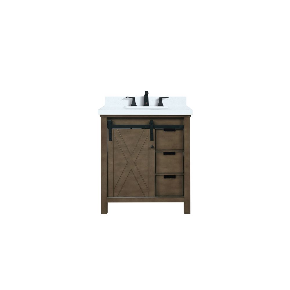 Marsyas 30 in W x 22 in. D Rustic Brown Bath Vanity, White Quartz Countertop and Faucet Set