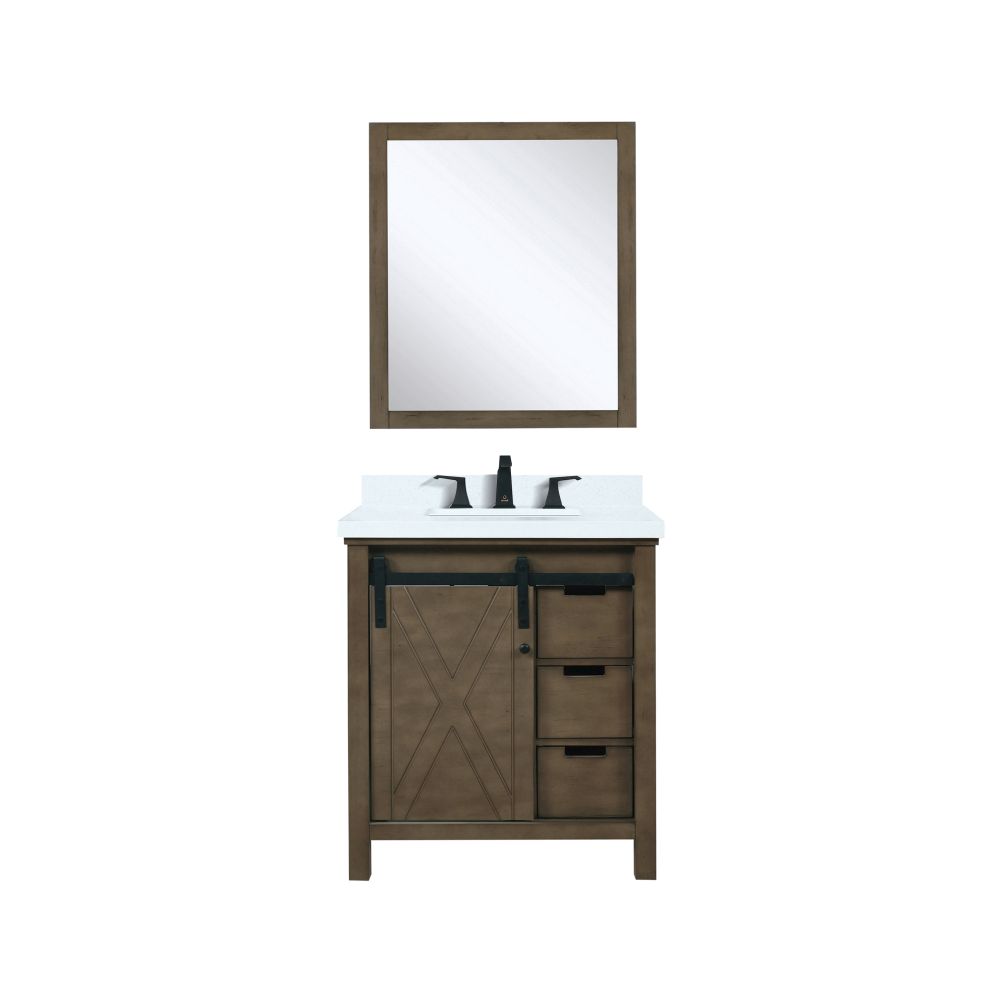 Marsyas 30 in W x 22 in. D Rustic Brown Bath Vanity, Cultured Marble Countertop, Faucet Set and 28 in Mirror