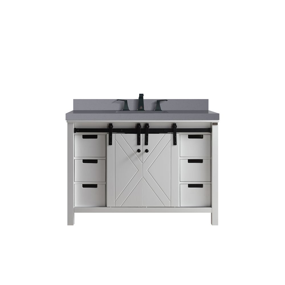 Marsyas 48 in W x 22 in. D White Bath Vanity, Grey Quartz Countertop and Faucet Set