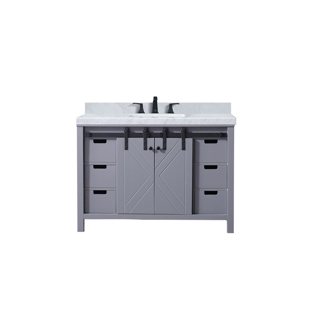 Marsyas 48 in W x 22 in. D Dark Grey Bath Vanity, Carrara Marble Countertop and Faucet Set
