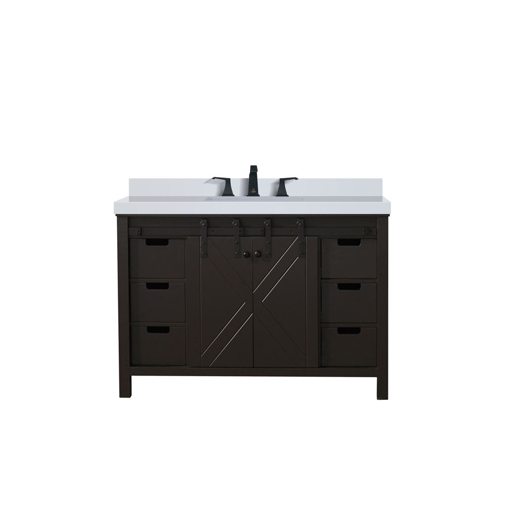 Marsyas 48 in W x 22 in. D Brown Bath Vanity, White Quartz Countertop and Faucet Set