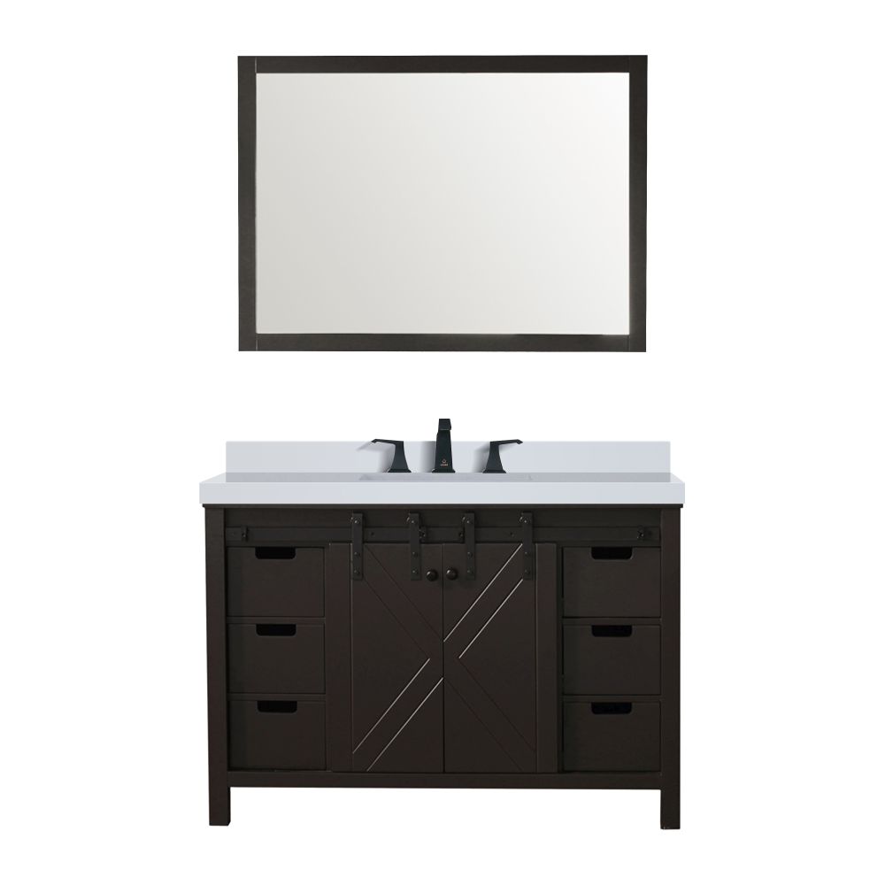 Marsyas 48 in W x 22 in. D Brown Bath Vanity, Cultured Marble Countertop, Faucet Set and 44 in Mirror