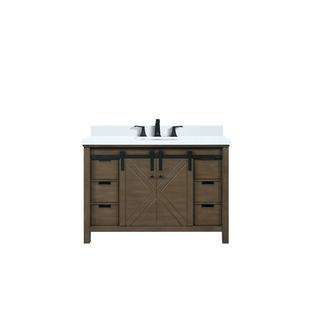 Marsyas 48 in W x 22 in. D Rustic Brown Bath Vanity, White Quartz Countertop and Faucet Set