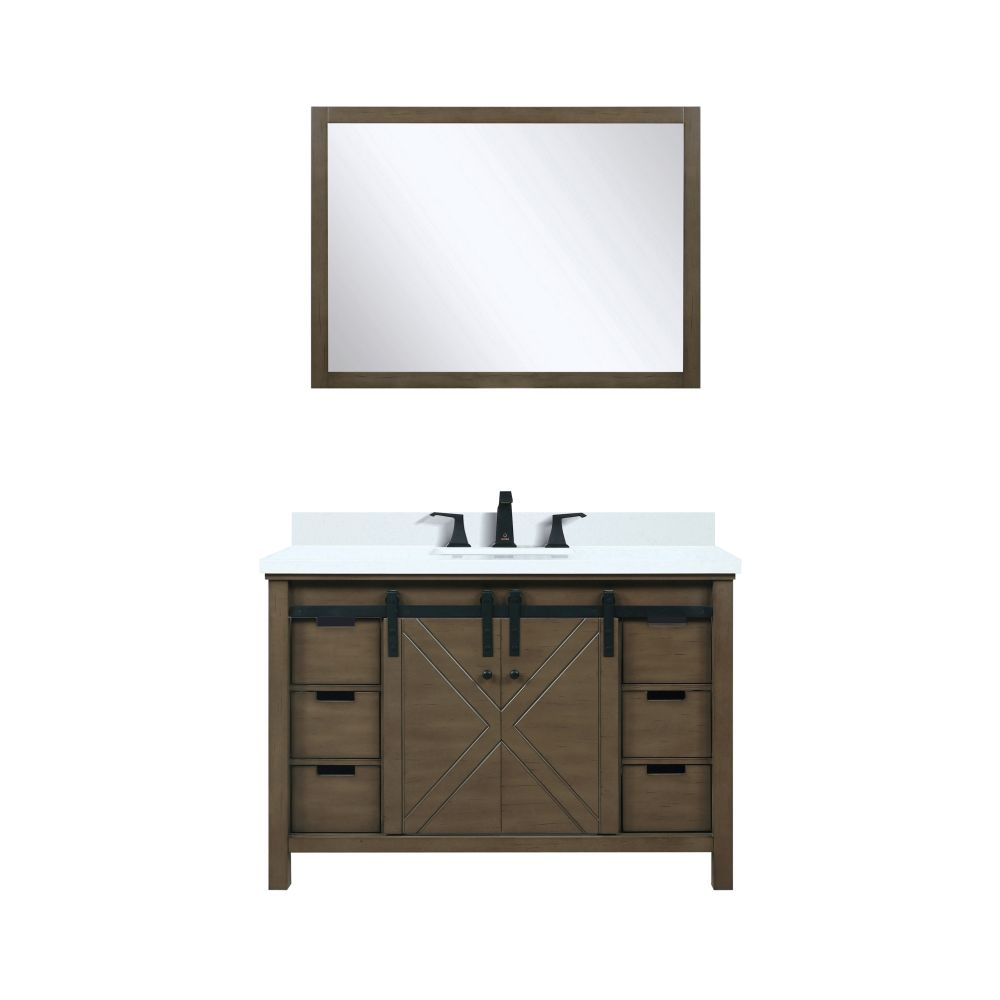 Marsyas 48 in W x 22 in. D Rustic Brown Bath Vanity, Cultured Marble Countertop, Faucet Set and 44 in Mirror