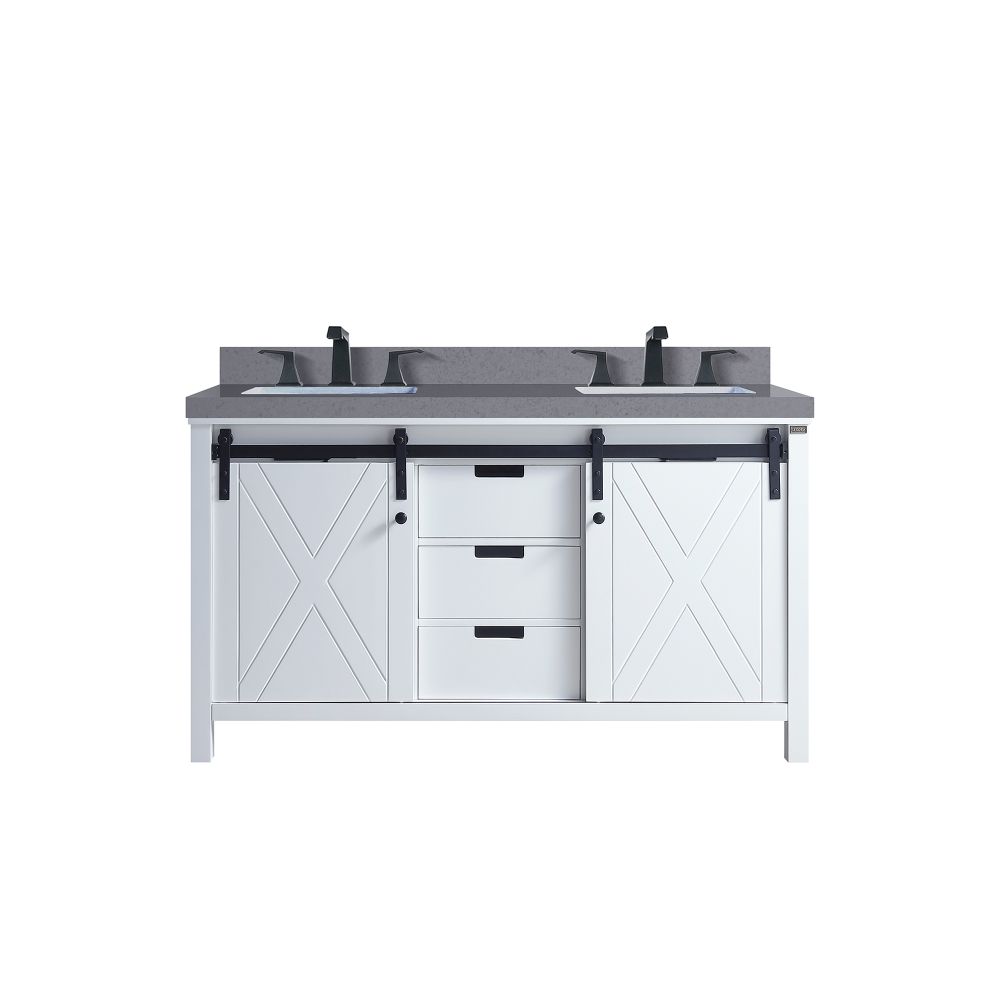 Marsyas 60 in W x 22 in. D White Double Bath Vanity, Grey Quartz Countertop and Faucet Set