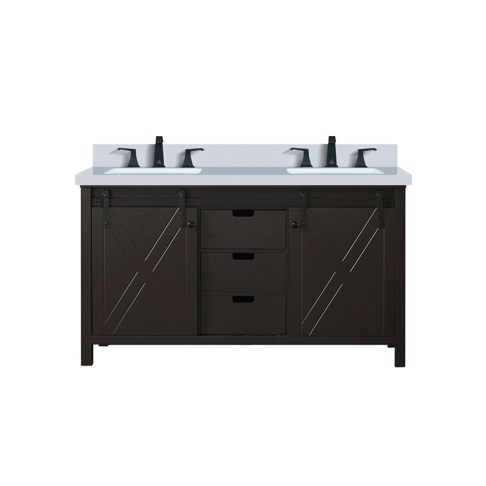 Marsyas 60 in W x 22 in. D Brown Double Bath Vanity, White Quartz Countertop and Faucet Set