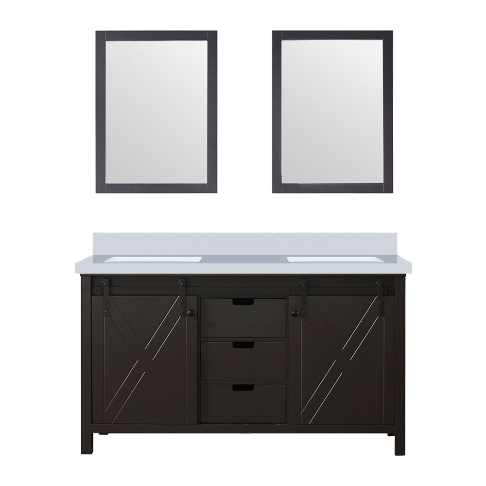 Marsyas 60 in W x 22 in. D Brown Double Bath Vanity, Cultured Marble Countertop and 24 in Mirrors