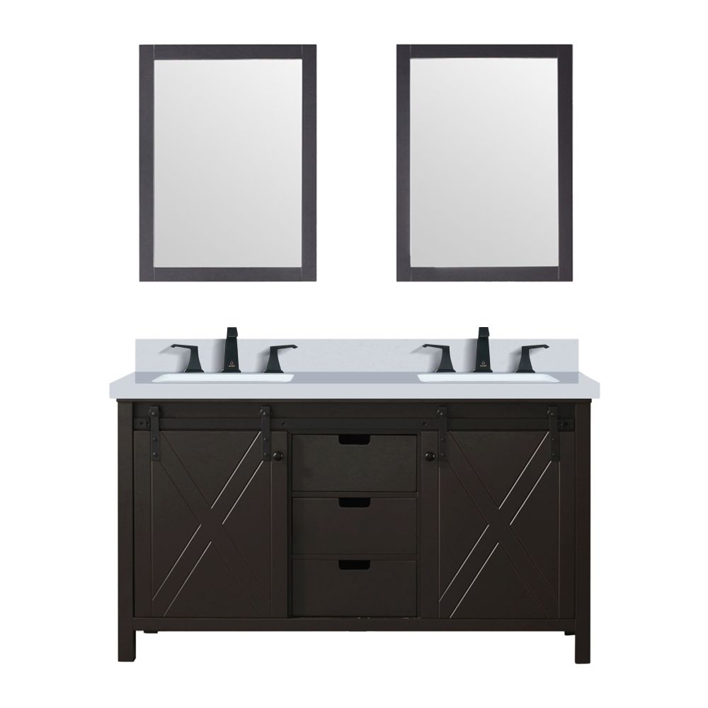 Marsyas 60 in W x 22 in. D Brown Double Bath Vanity, Cultured Marble Countertop, Faucet Set and 24 in Mirrors