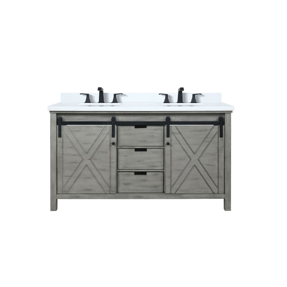 Marsyas 60 in W x 22 in. D Ash Grey Double Bath Vanity, Cultured Marble Countertop and Faucet Set