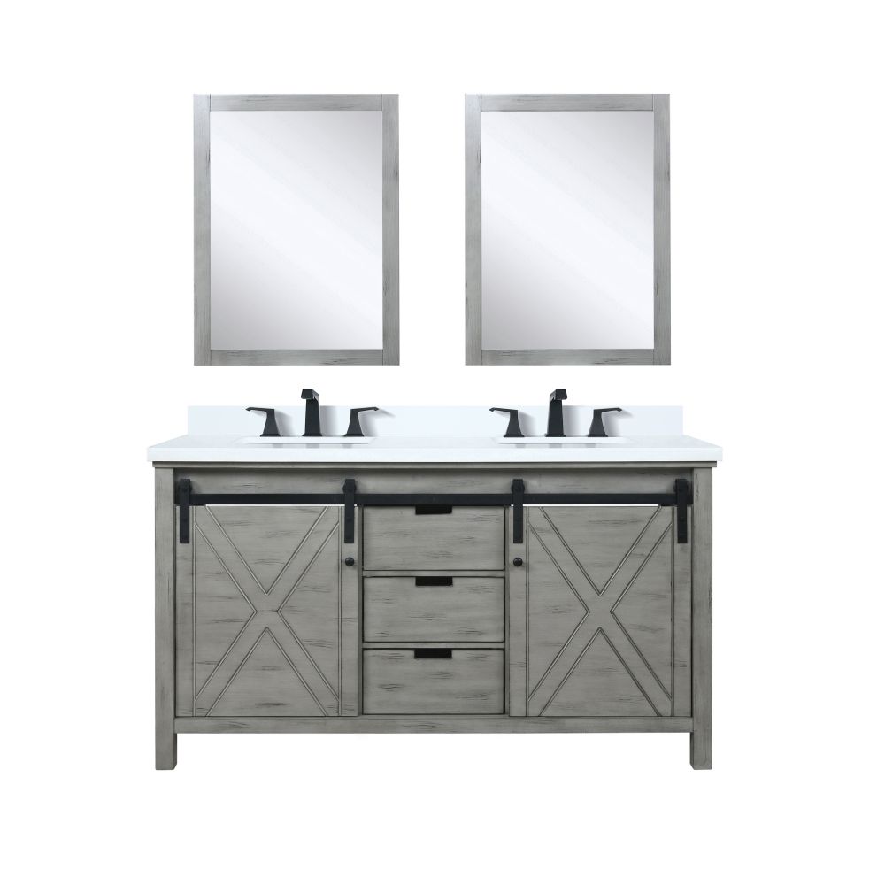 Marsyas 60 in W x 22 in. D Ash Grey Double Bath Vanity, Cultured Marble Countertop, Faucet Set and 24 in Mirrors