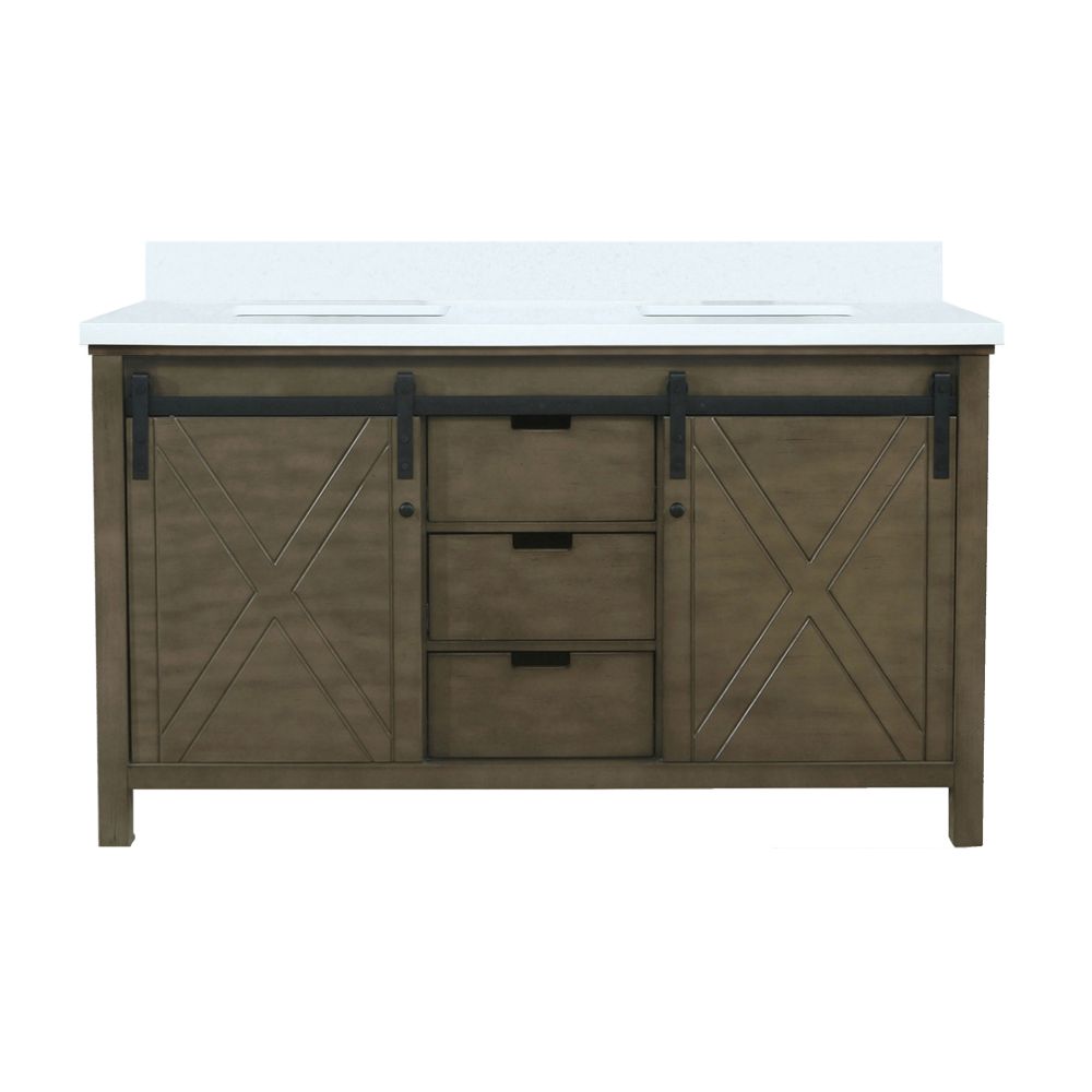 Marsyas 60 in W x 22 in. D Rustic Brown Double Bath Vanity and Cultured Marble Countertop
