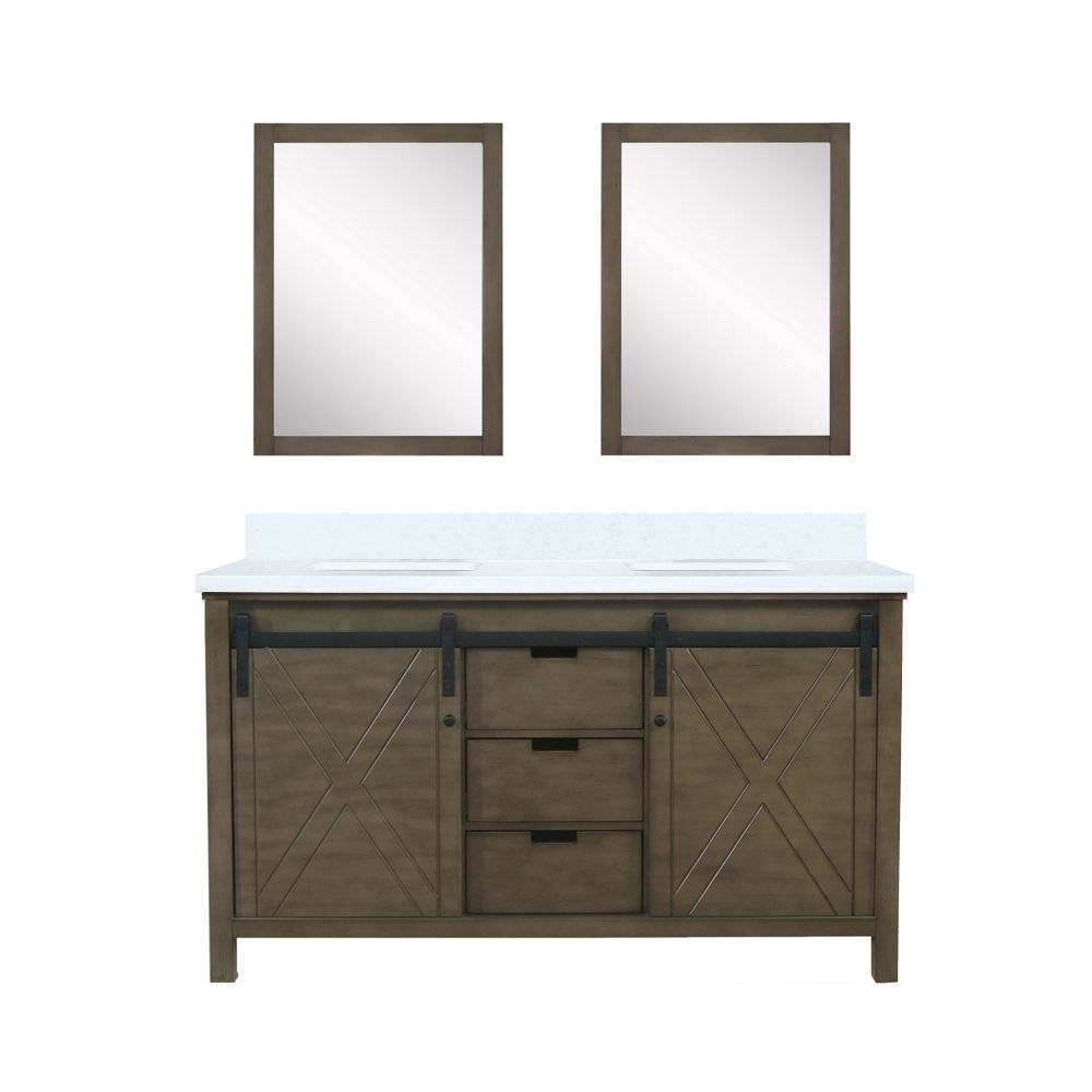 Marsyas 60 in W x 22 in. D Rustic Brown Double Bath Vanity, Cultured Marble Countertop and 24 in Mirrors