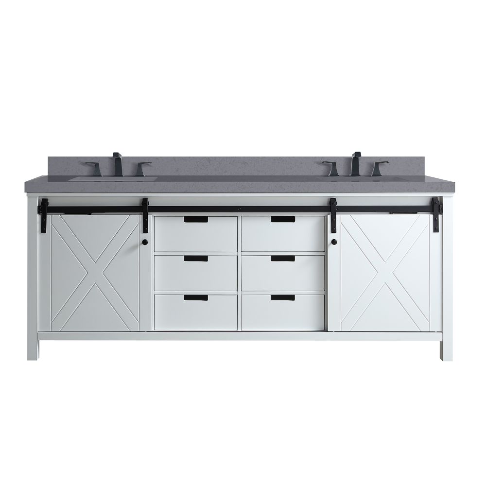 Marsyas 80 in W x 22 in. D White Double Bath Vanity, Grey Quartz Countertop and Faucet Set