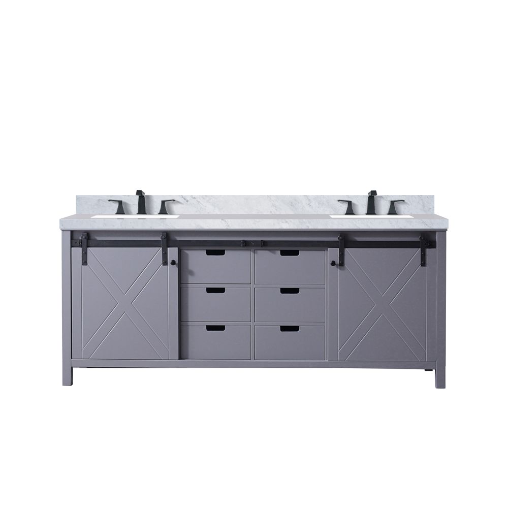 Marsyas 80 in W x 22 in. D Dark Grey Double Bath Vanity, Carrara Marble Countertop and Faucet Set