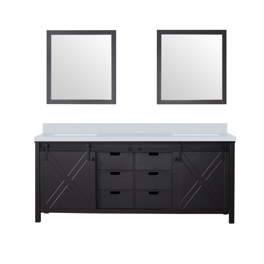 Marsyas 80 in W x 22 in. D Brown Double Bath Vanity, Cultured Marble Countertop and 30 in Mirrors