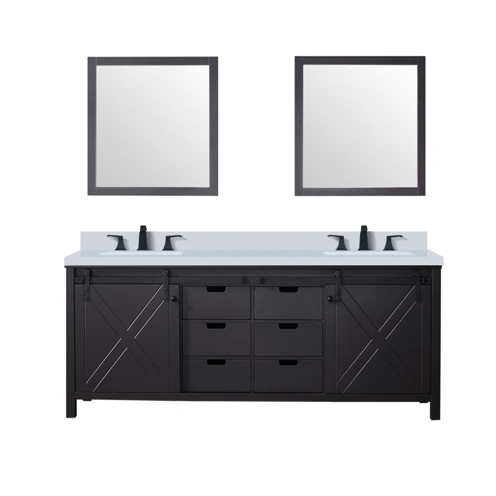 Marsyas 80 in W x 22 in. D Brown Double Bath Vanity, Cultured Marble Countertop, Faucet Set and 30 in Mirrors