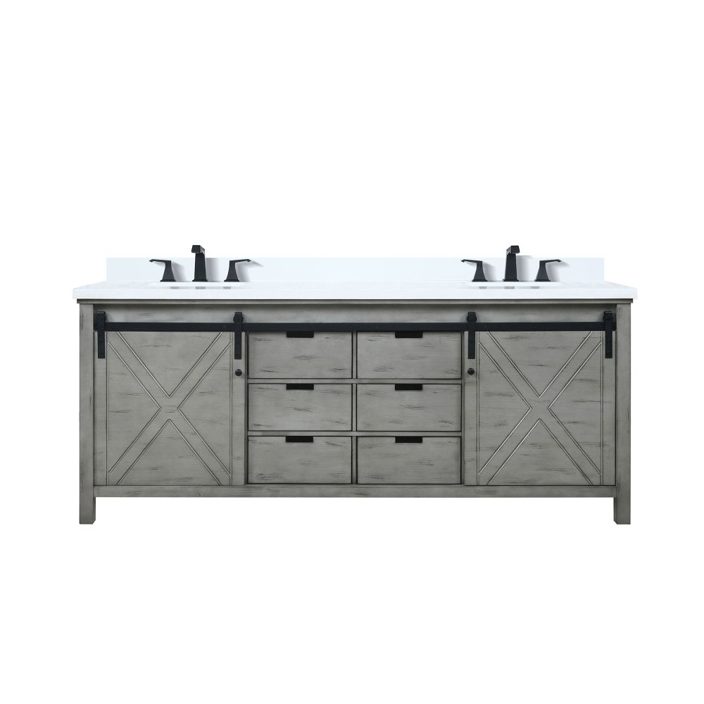 Marsyas 80 in W x 22 in. D Ash Grey Double Bath Vanity, White Quartz Countertop and Faucet Set