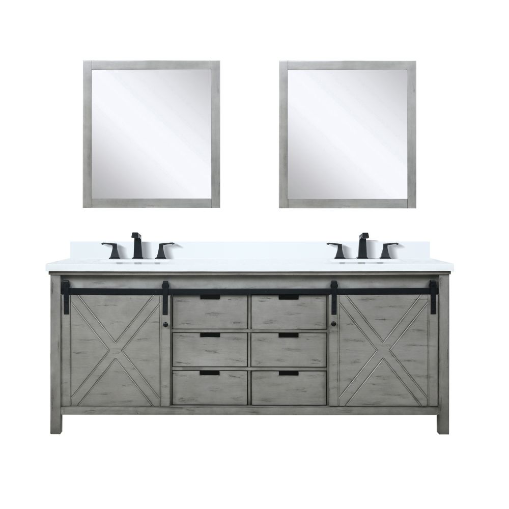 Marsyas 80 in W x 22 in. D Ash Grey Double Bath Vanity, Cultured Marble Countertop, Faucet Set and 30 in Mirrors