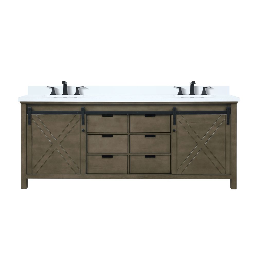 Marsyas 80 in W x 22 in. D Rustic Brown Double Bath Vanity, Cultured Marble Countertop and Faucet Set