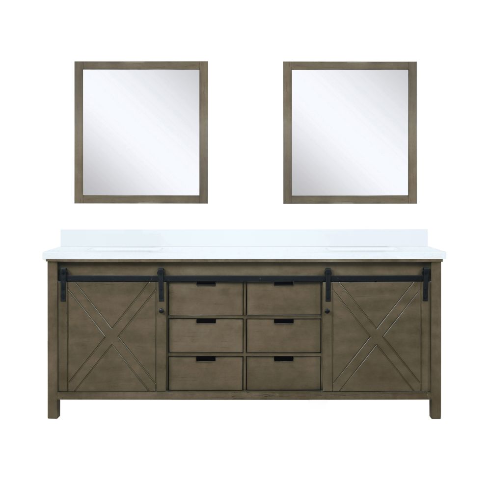 Marsyas 80 in W x 22 in. D Rustic Brown Double Bath Vanity, Cultured Marble Countertop and 30 in Mirrors