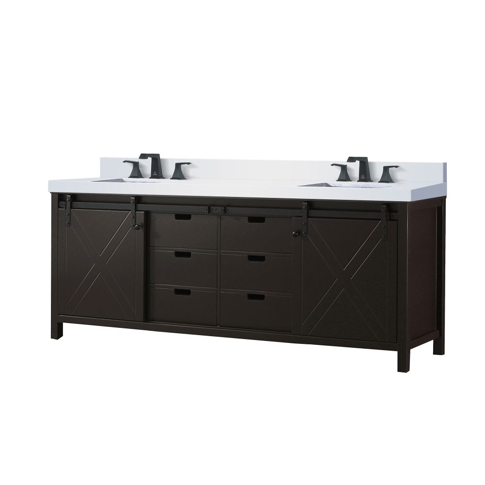Marsyas 84 in W x 22 in. D Brown Double Bath Vanity, Cultured Marble Countertop and Faucet Set
