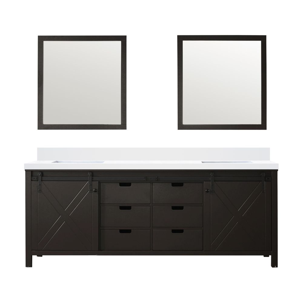 Marsyas 84 in W x 22 in. D Brown Double Bath Vanity, Cultured Marble Countertop and 34 in Mirrors
