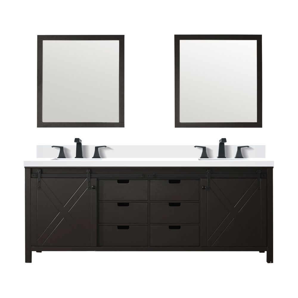 Marsyas 84 in W x 22 in. D Brown Double Bath Vanity, Cultured Marble Countertop, Faucet Set and 34 in Mirrors