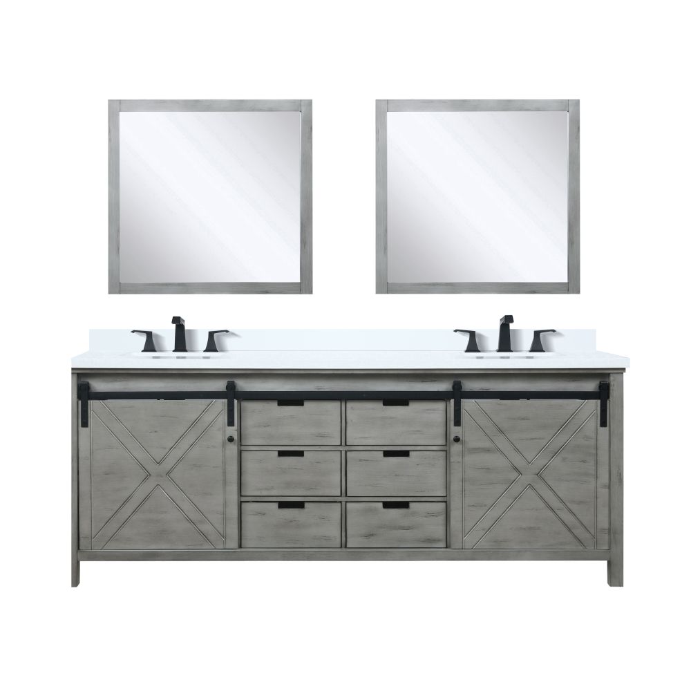 Marsyas 84 in W x 22 in. D Ash Grey Double Bath Vanity, Cultured Marble Countertop, Faucet Set and 34 in Mirrors