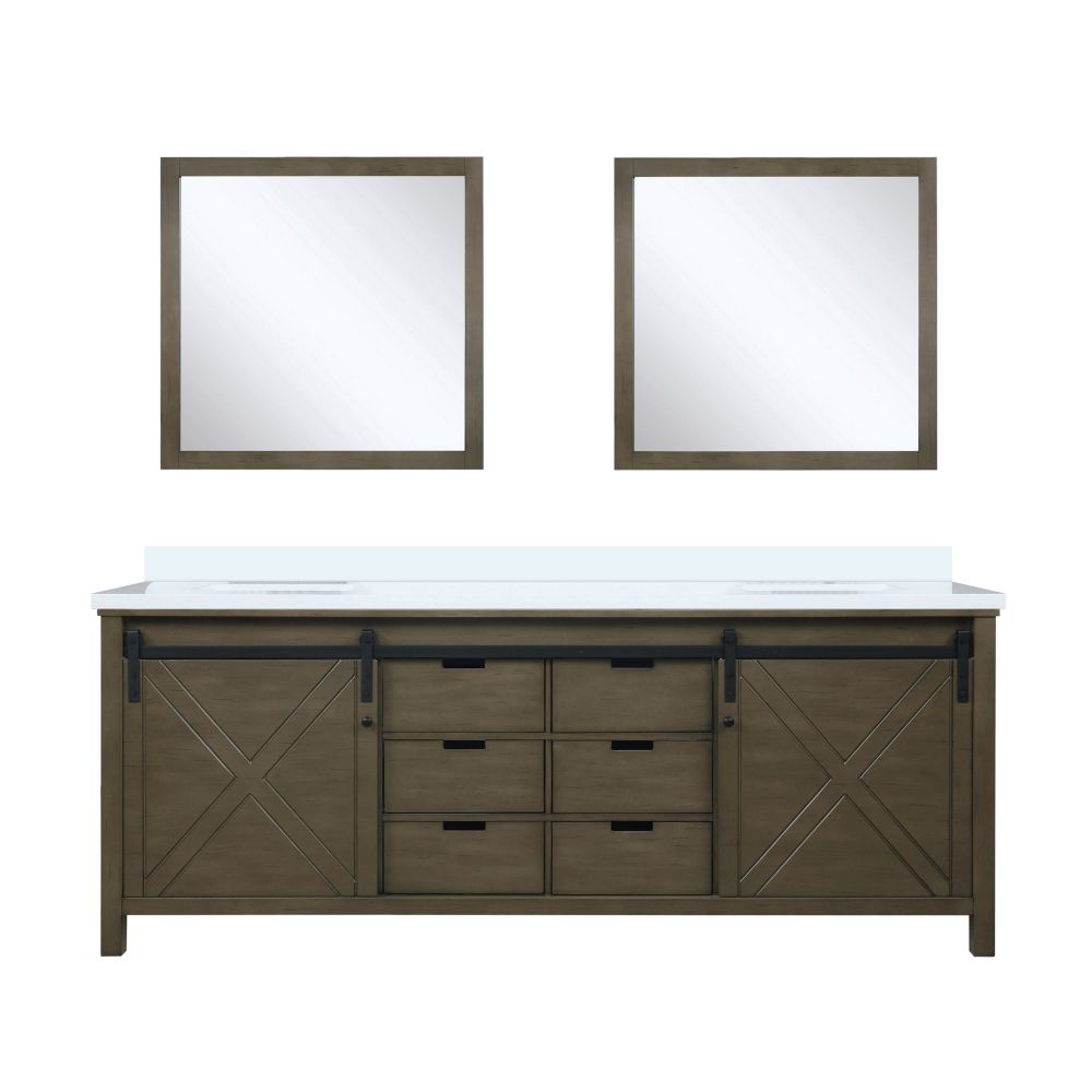 Marsyas 84 in W x 22 in. D Rustic Brown Double Bath Vanity, Cultured Marble Countertop and 34 in Mirrors