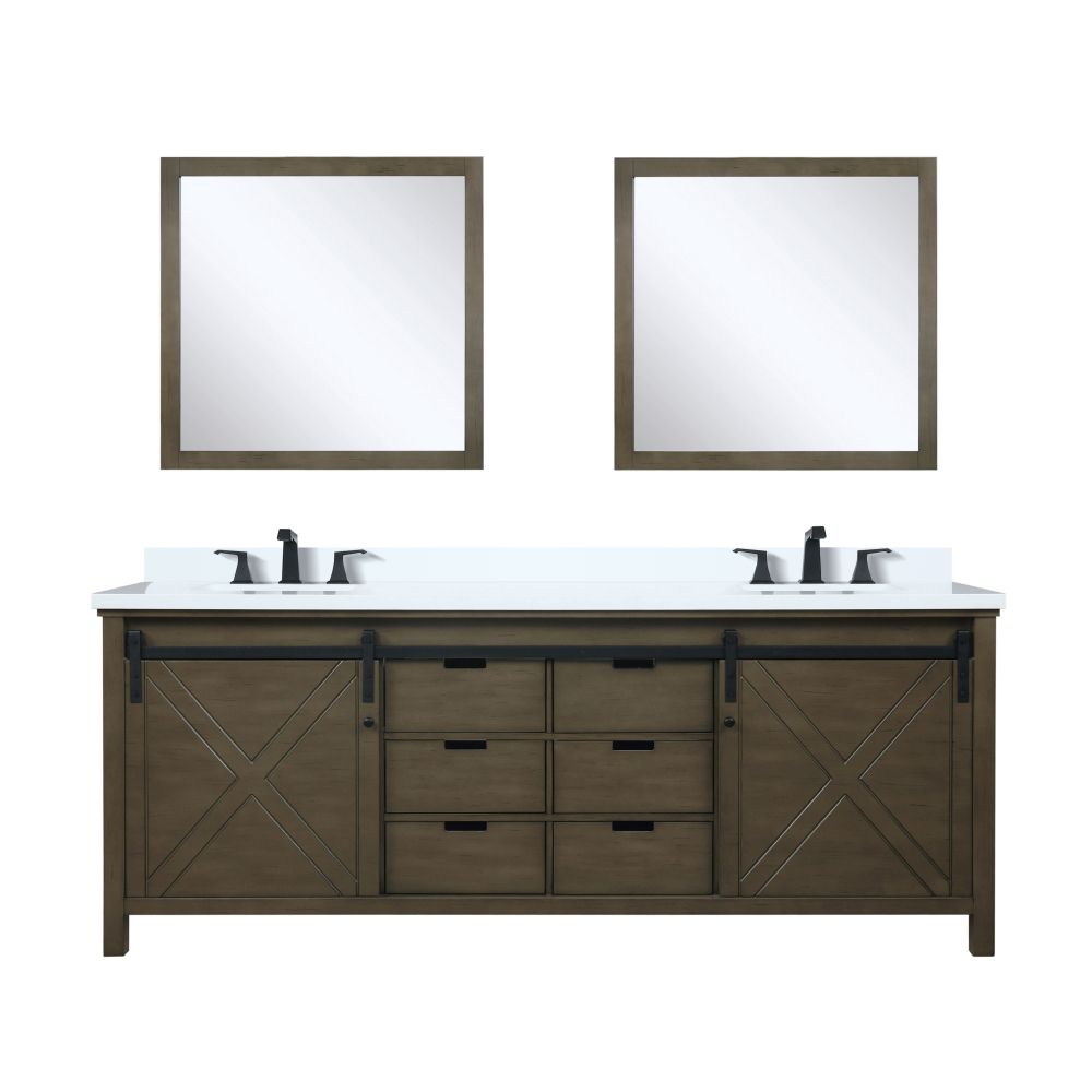 Marsyas 84 in W x 22 in. D Rustic Brown Double Bath Vanity, Cultured Marble Countertop, Faucet Set and 34 in Mirrors