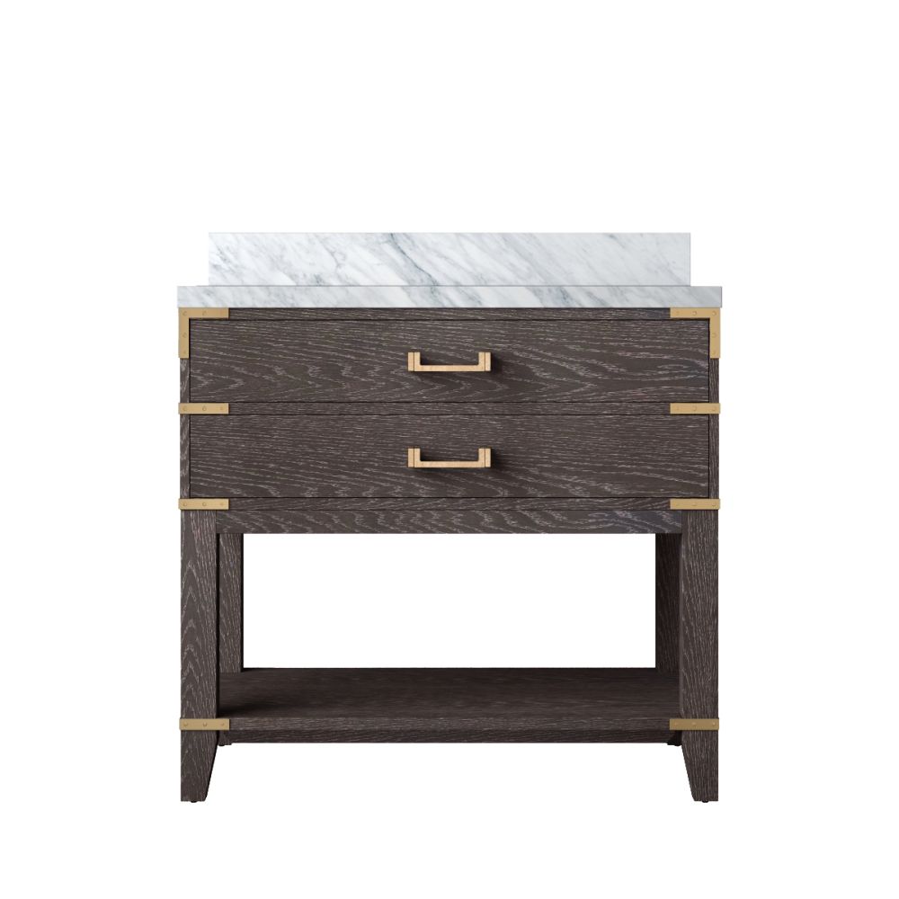 Norwalk 36 in W x 22 in. D Brown Oak Single Bath Vanity and Carrara Marble Top