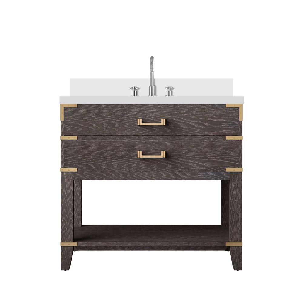 Norwalk 36 in W x 22 in. D Brown Oak Single Bath Vanity, Cultured Marble Top, and Faucet Set