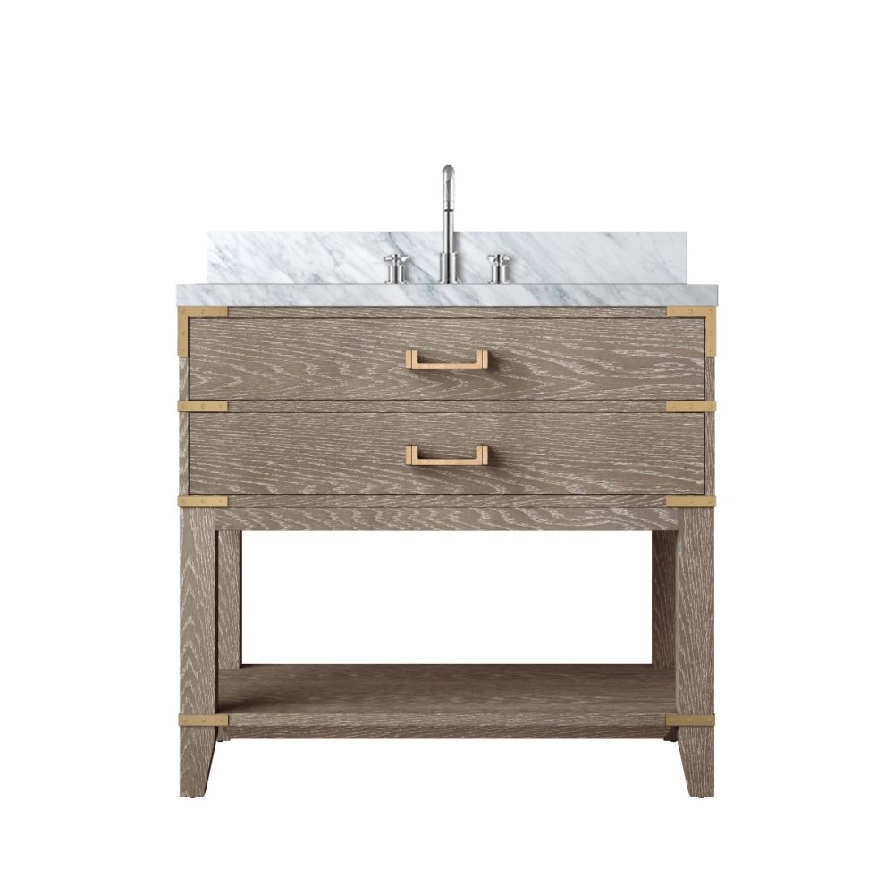 Norwalk 36 in W x 22 in. D Grey Oak Single Bath Vanity, Carrara Marble Top, and Faucet Set