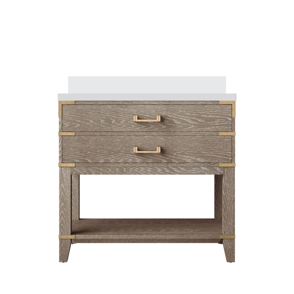 Norwalk 36 in W x 22 in. D Grey Oak Single Bath Vanity and White Quartz Top