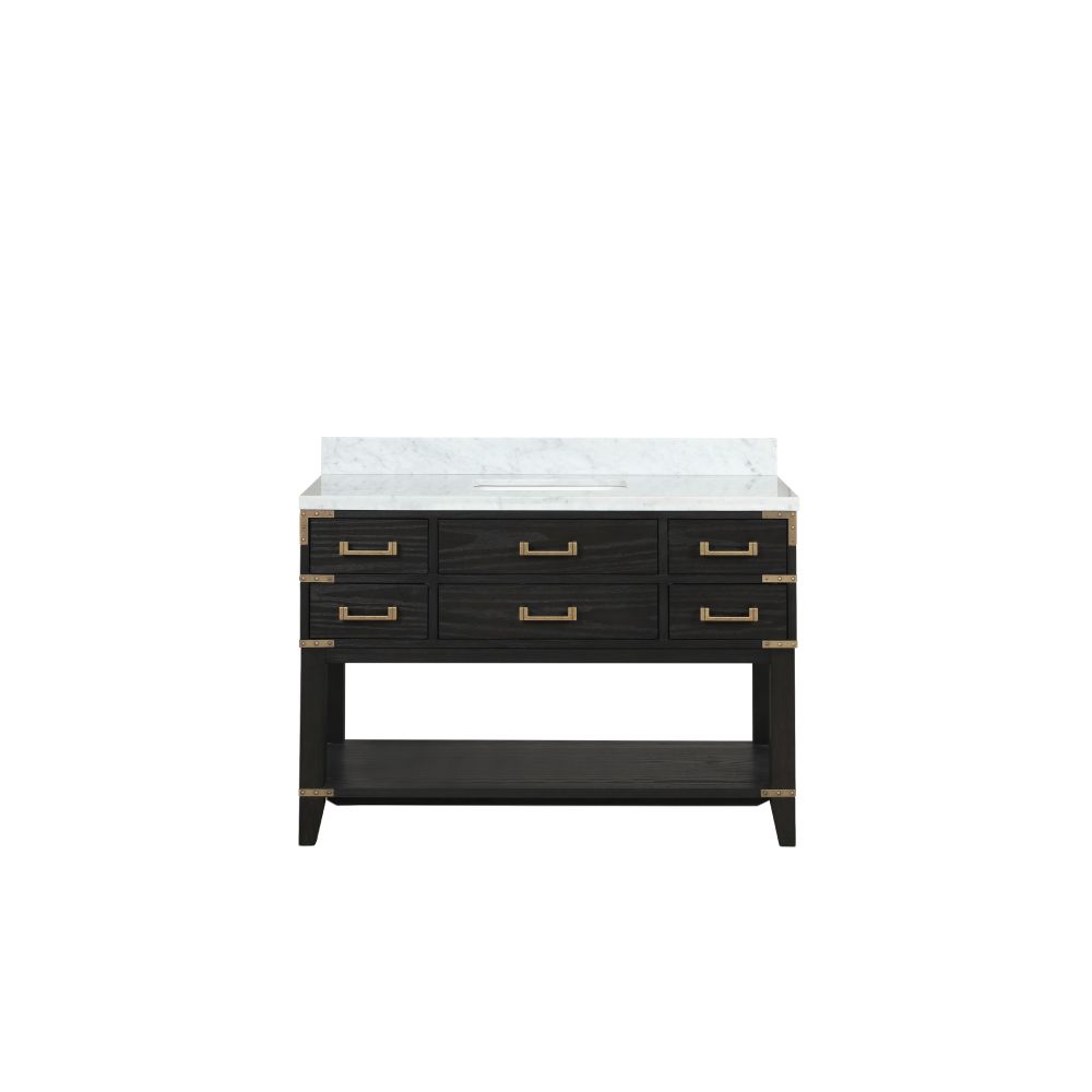 Norwalk 48 in W x 22 in. D Black Oak Single Bath Vanity and Carrara Marble Top