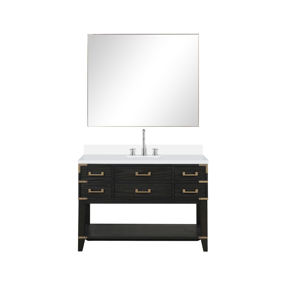Norwalk 48 in W x 22 in. D Black Oak Single Bath Vanity, Cultured Marble Top, Faucet Set, and 46 in Mirror