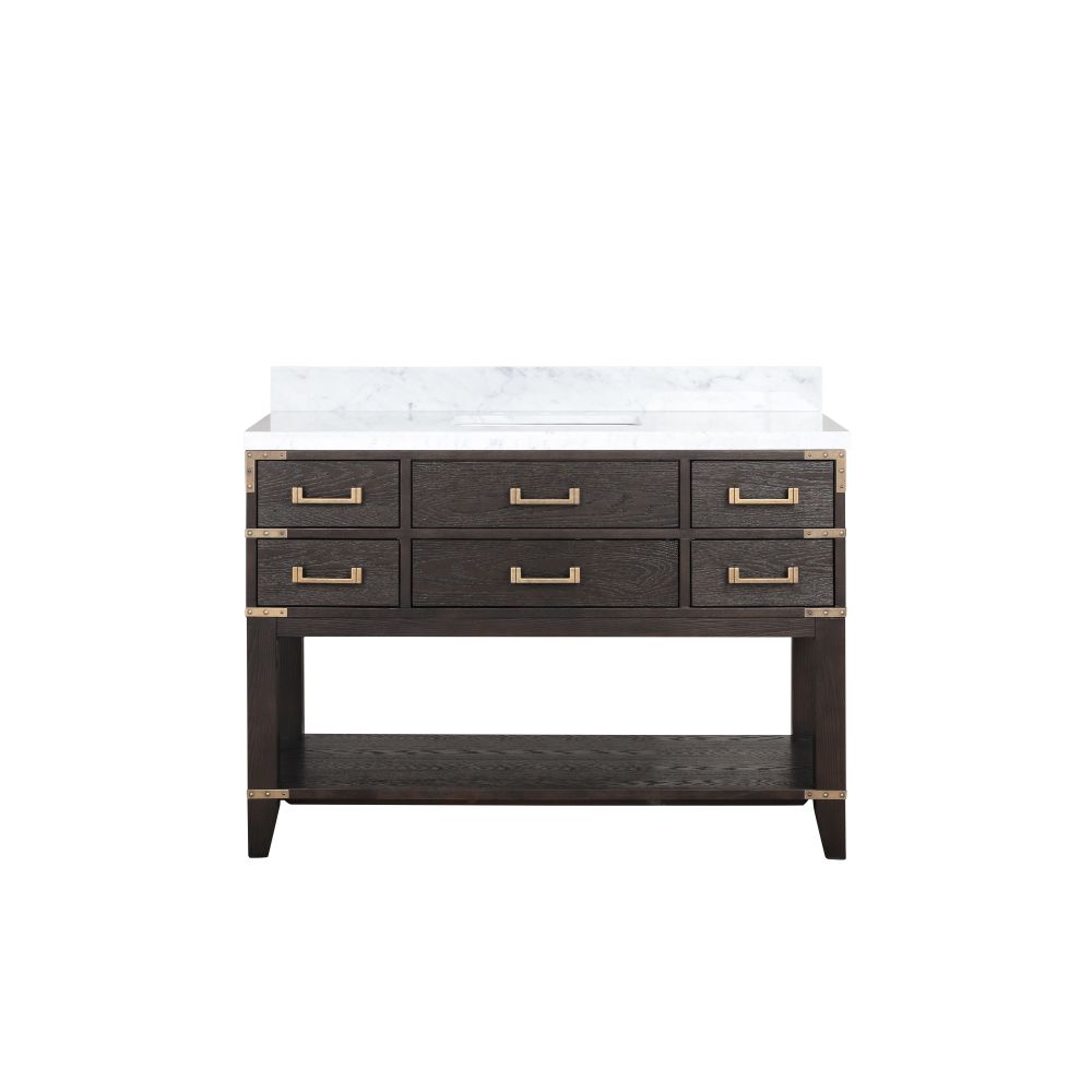 Norwalk 48 in W x 22 in. D Brown Oak Single Bath Vanity and Carrara Marble Top